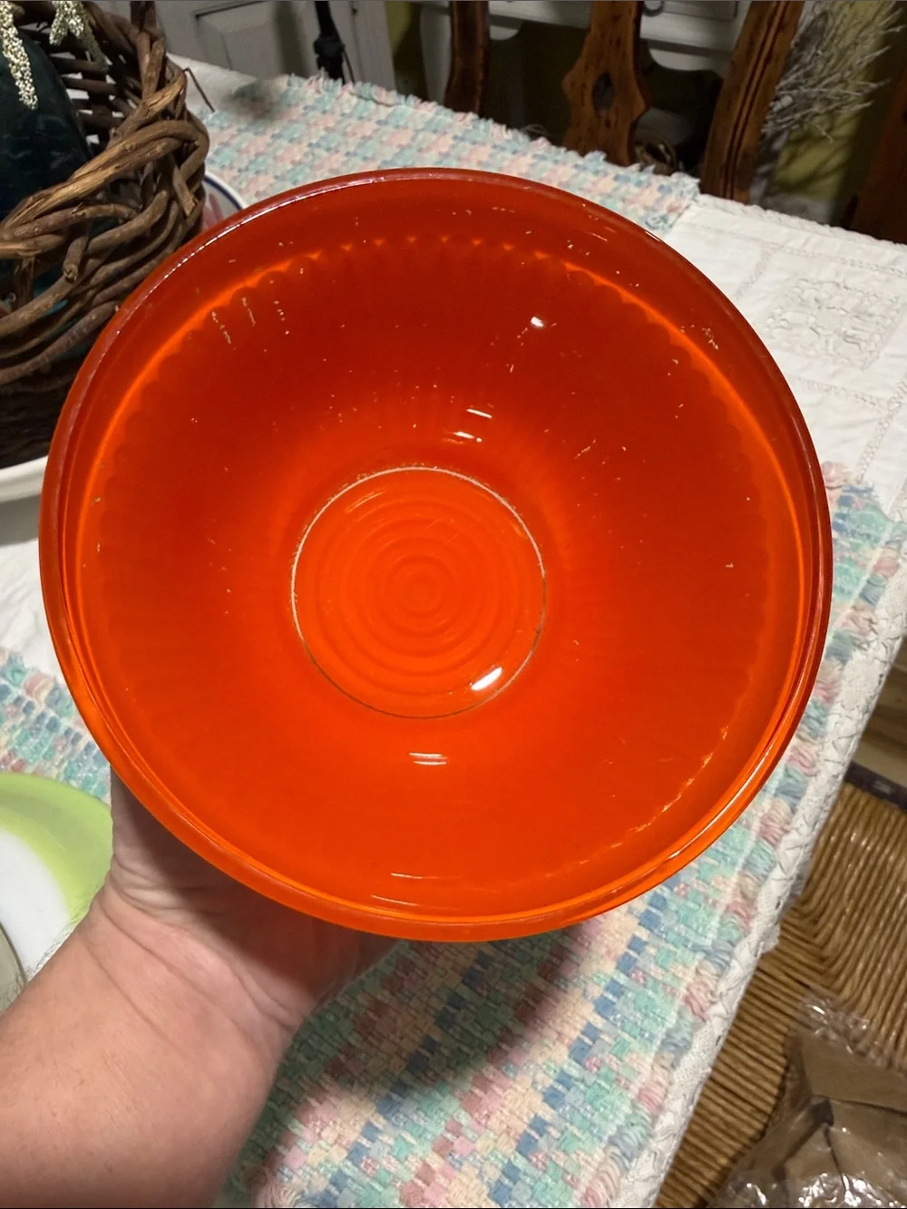 Vintage orange flashed ribbed glass anchor hocking refrigerator bowls
